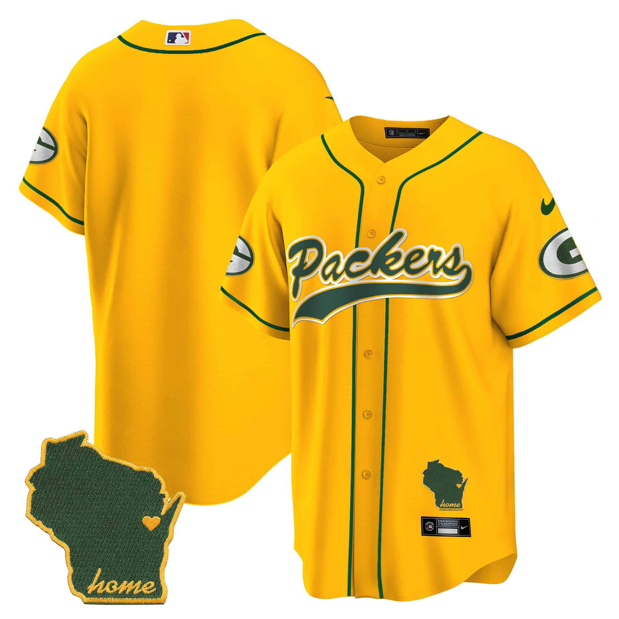 Men Green Bay Packers Blank Yellow 2024 Nike Home Patch Baseball NFL Jersey